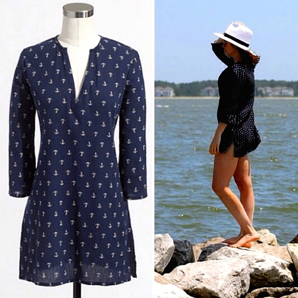 J. Crew Navy Anchor Print Tunic Swim Cover Up Dress XS